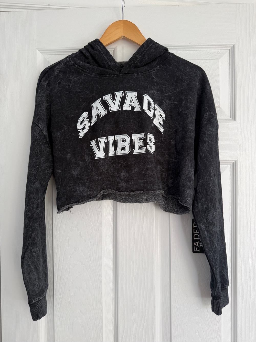 Cropped Black 'Savage Vibes' Hoodie - Women's Pullover
